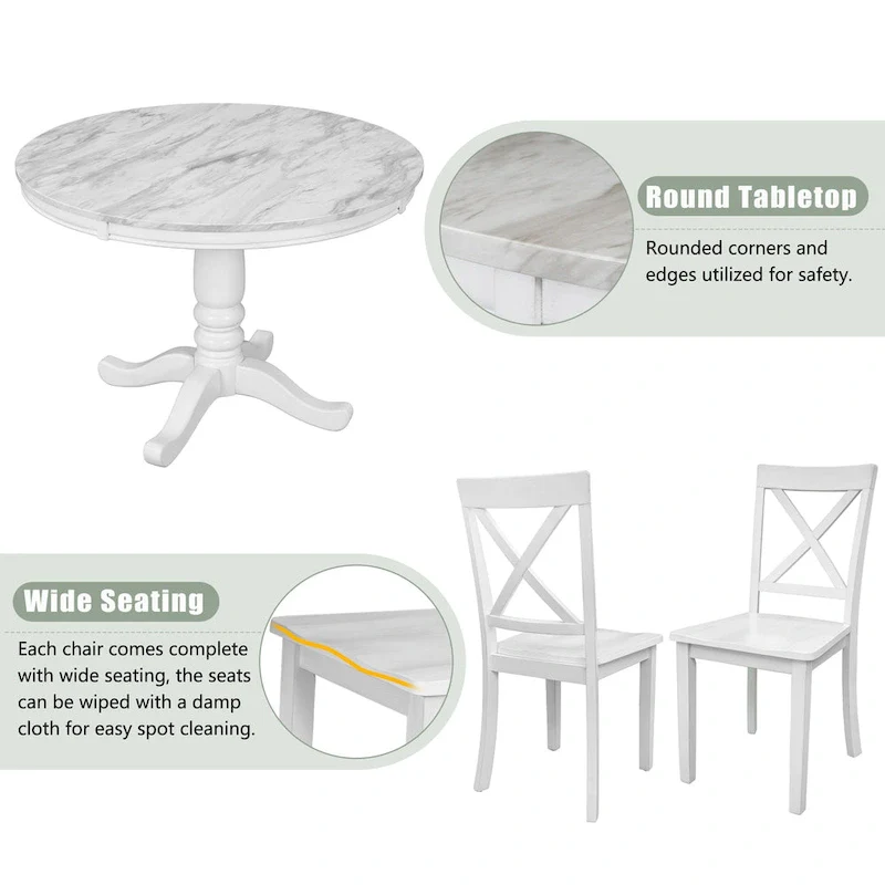 Modern Style Wooden 5-Piece Dining Set with Round Table amd 4 Upholstered Chairs