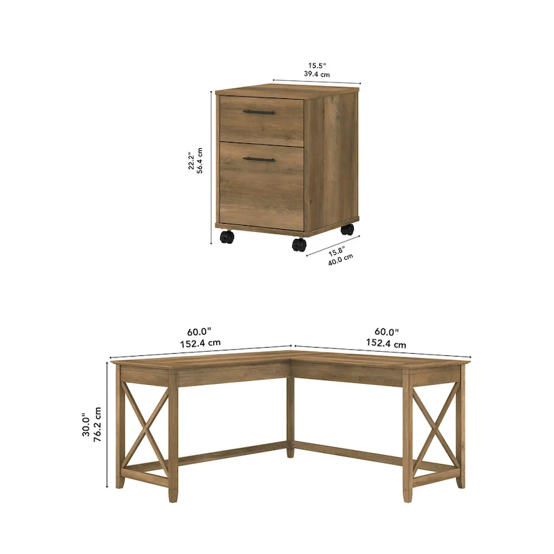 Key West 60W L Desk with 2 Drawer File Cabinet by Bush Furniture