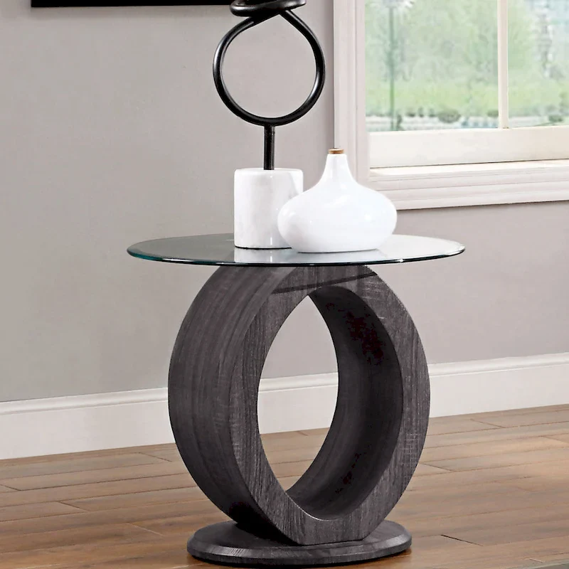 Totte Contemporary Grey 24-inch Glass Top Side Table by Strick & Bolton