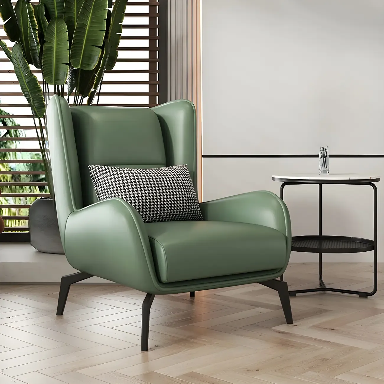 Modern Beige Leather Accent Chair with One Pillow