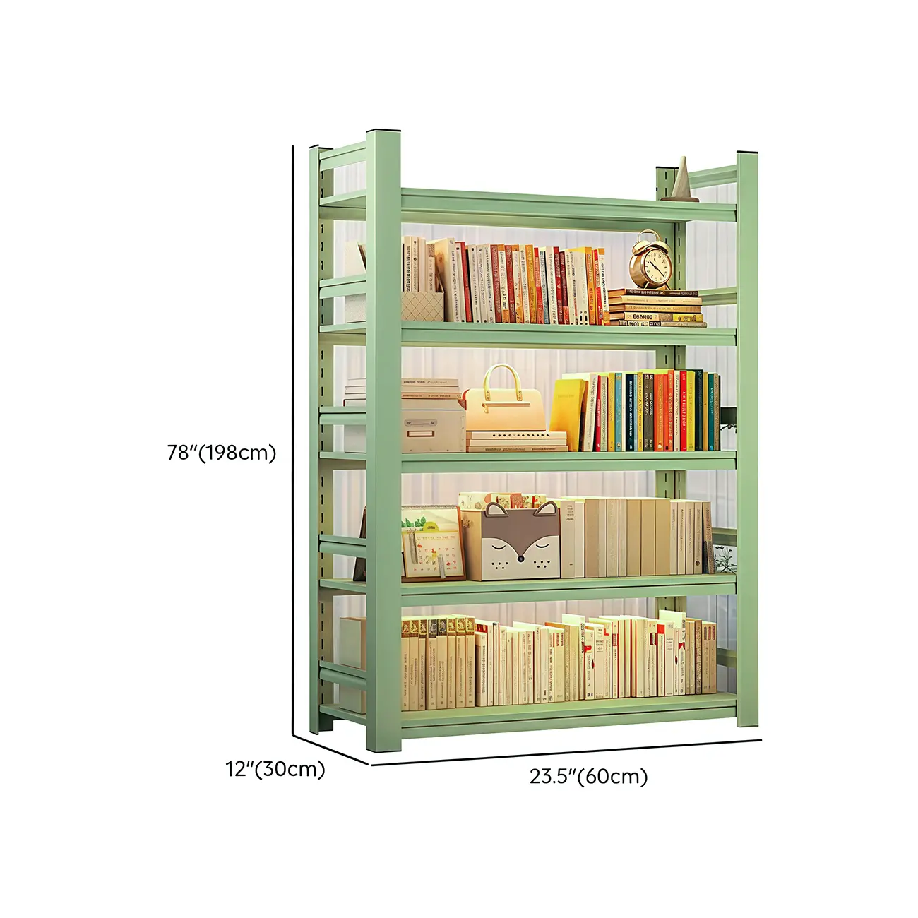 Multi-functional Vertical Green Steel 5-Shelf Bookshelf