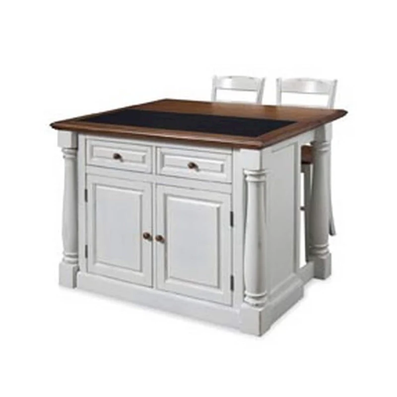Monarch Off-White Kitchen Island with Granite Top and 2 Stools
