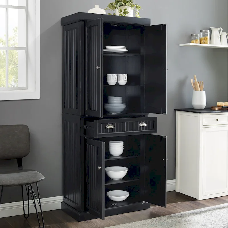 Crosley Seaside Kitchen Pantry in Distressed Black Finish