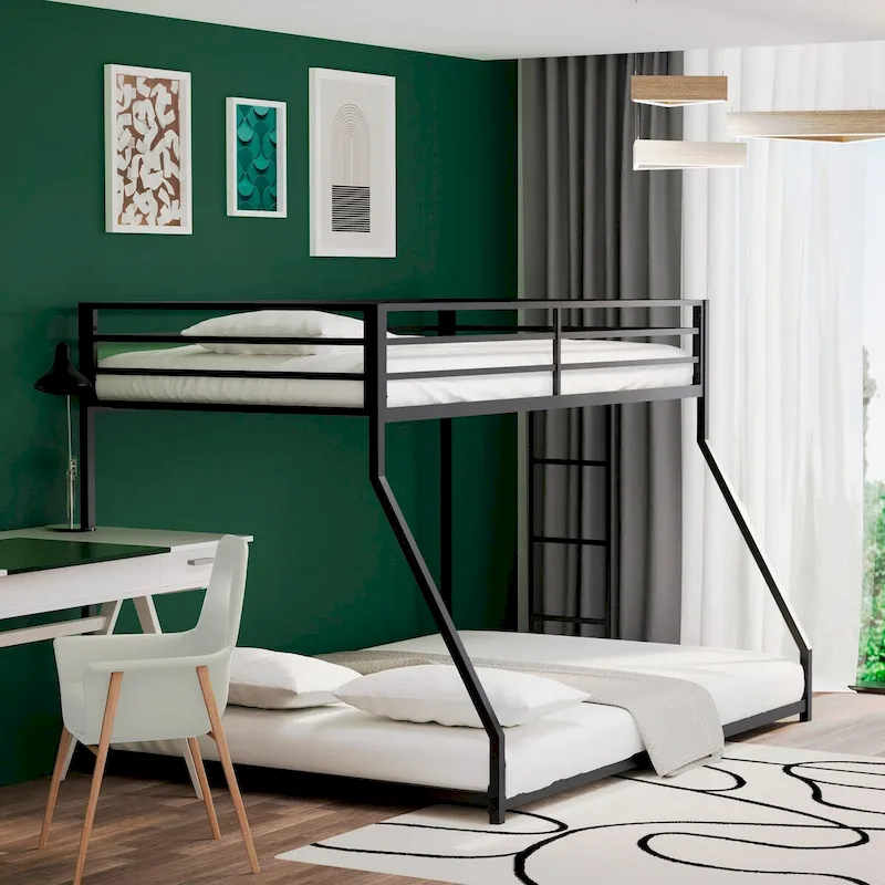 Black Twin Over Full Metal Bunk Bed, 2-Person