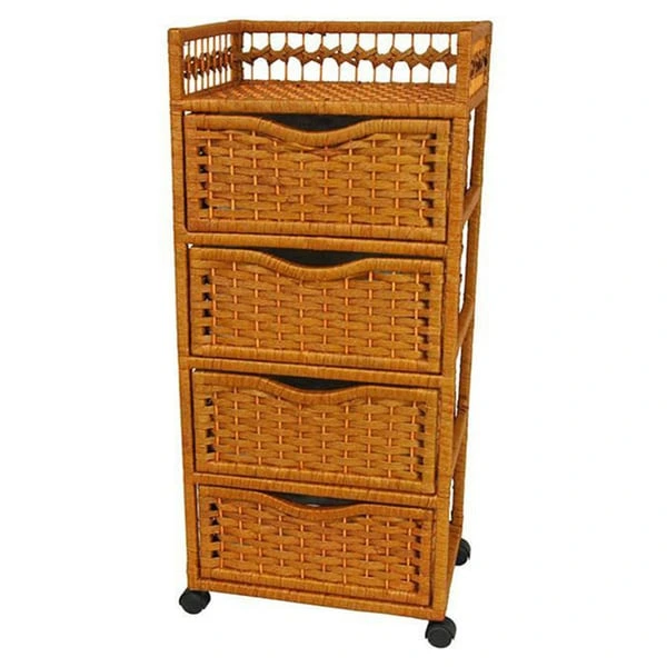 Natural Fiber Wheeled 4-drawer Chest of Drawers - 17.25 W x 12.50 D x 38.25 H