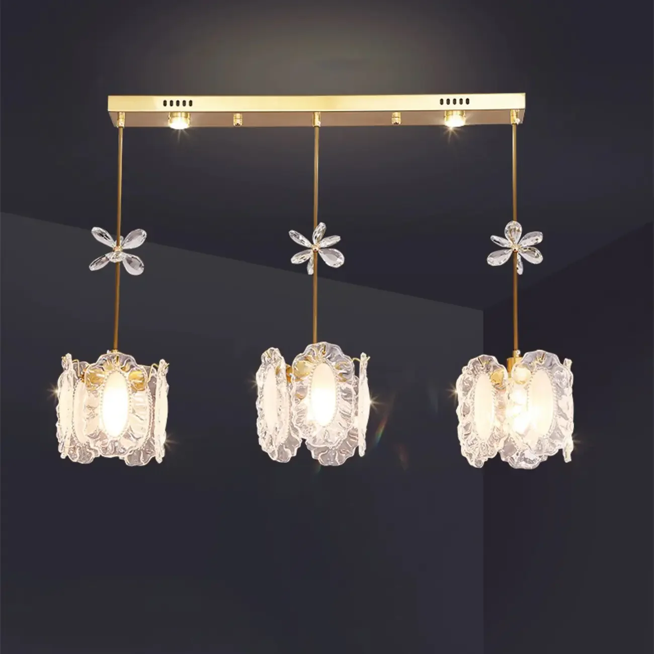Modern Gold Steel Glass Shape Crystal Pendant Light for kitchen