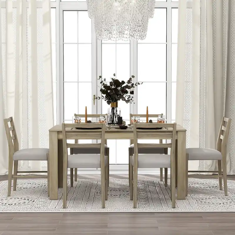 7-Piece Wooden Dining Table Set with 12 Leaf