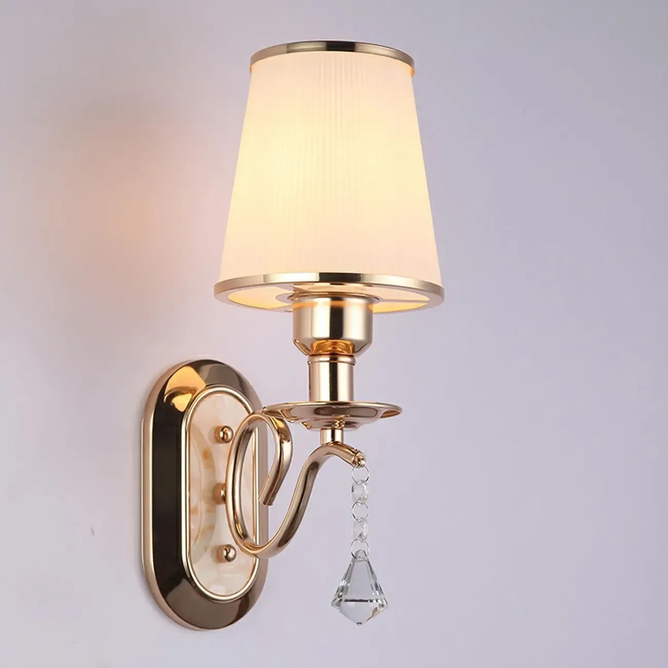 Modern Gold Glass LED Wall Sconce with Crystal Decoration