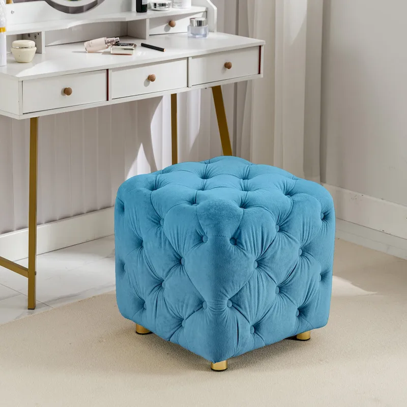 Modern Velvet Upholstered Square Tufted Ottoman by GDFStudio