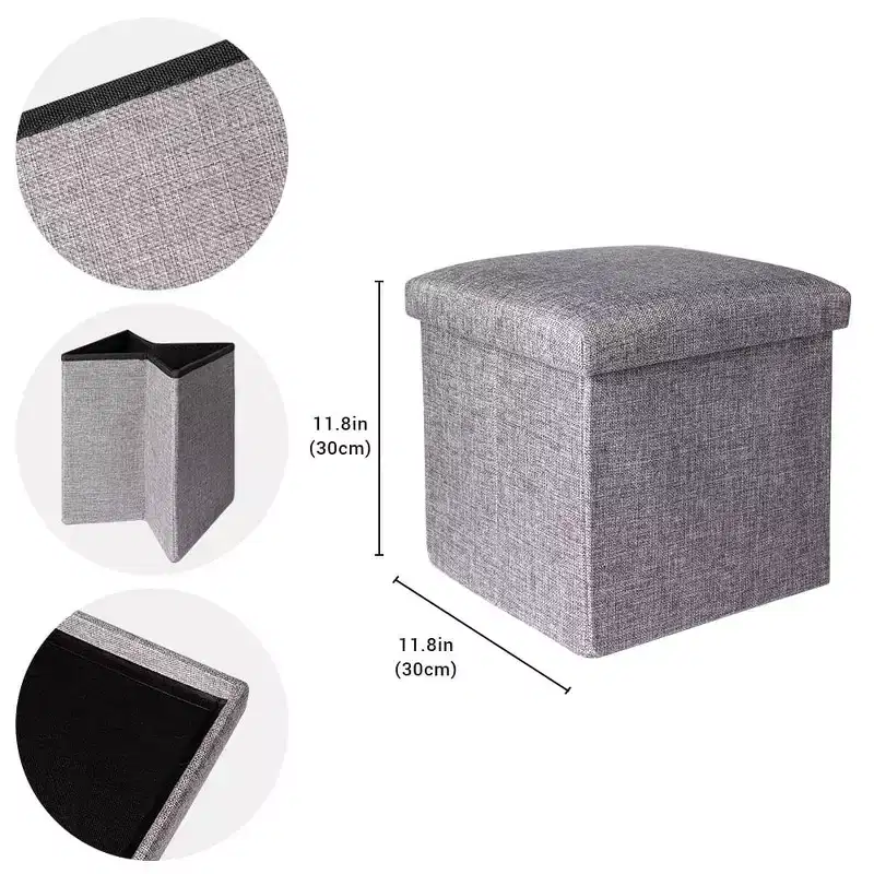 Swtroom Ottoman Cube Square Foot Rest Stool Seat Foldable 4 in 1 Storage Boxes 12 Inch Linen Grey
