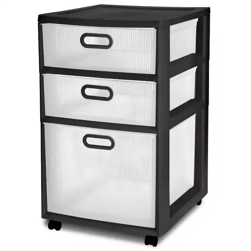 Sterilite Ultra 3 Drawer Storage Cart Black: Plastic Utility Drawers with Casters, Portable Universal Storage, No Assembly Required