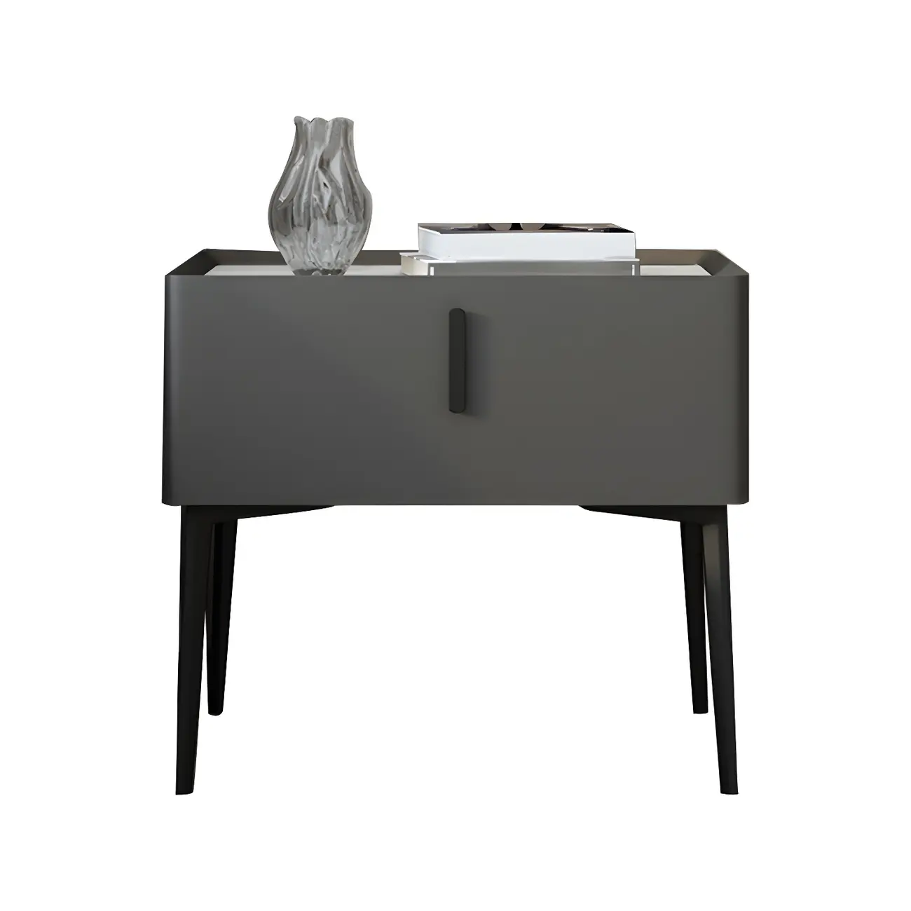 Trendy Narrow Cubic Wooden Nightstand with Legs