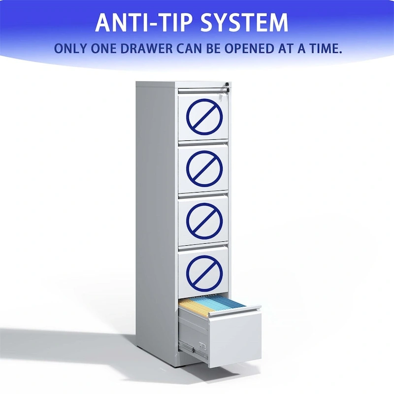 5 Drawer Vertical File Cabinet w/Lock Office Home Steel File Cabinet