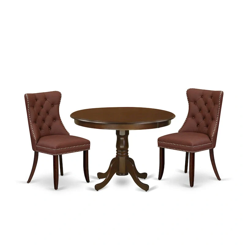East West Furniture Dinette Set Includes a Round Dining Table and Upholstered Chairs, Mahogany (Pieces Options)