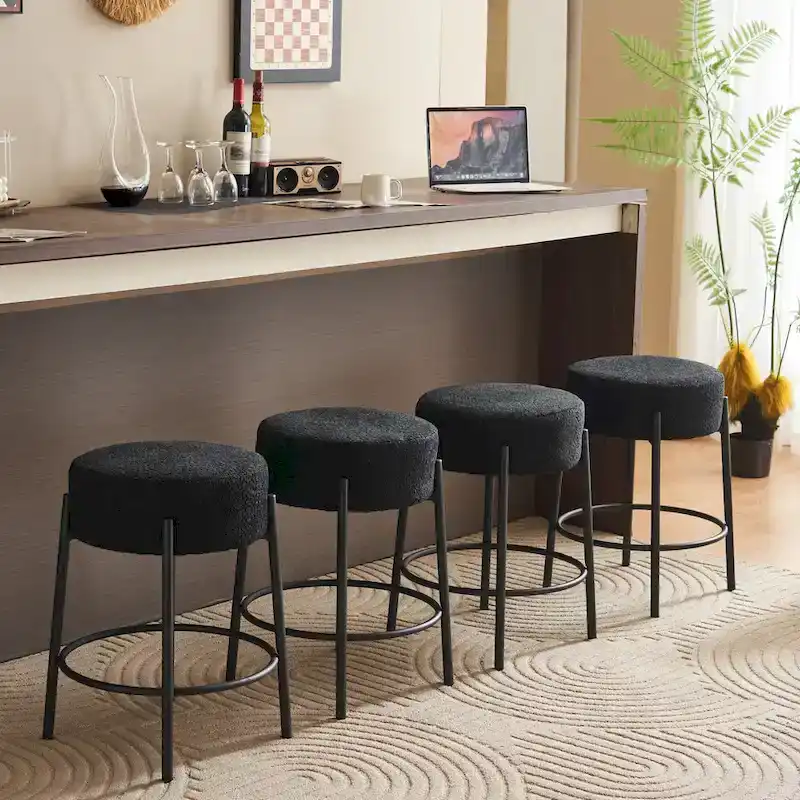 Black Modern 20 Barstools with Sturdy Hardware Support Legs (Set of 2)