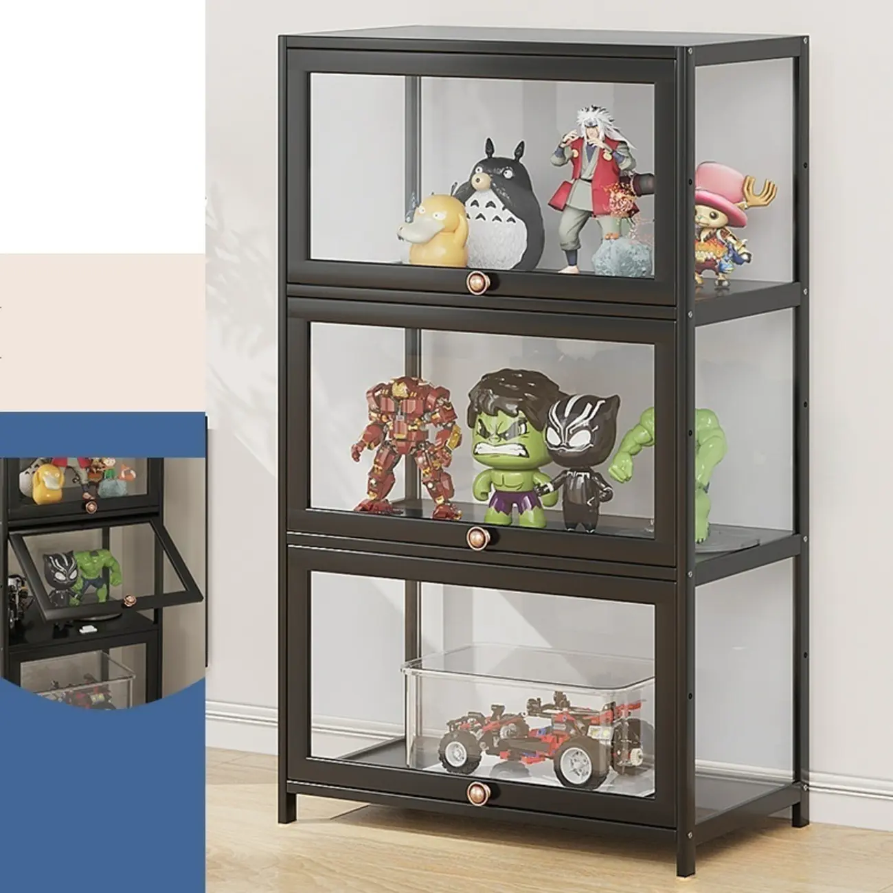 Simple Flip-up Black Clear Glass Cabinet