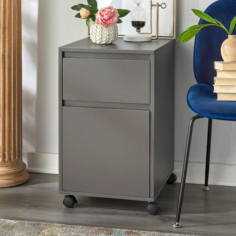 Grey / White / Grey+Walnut 2-Drawer Mobile File Cabinet on Wheels