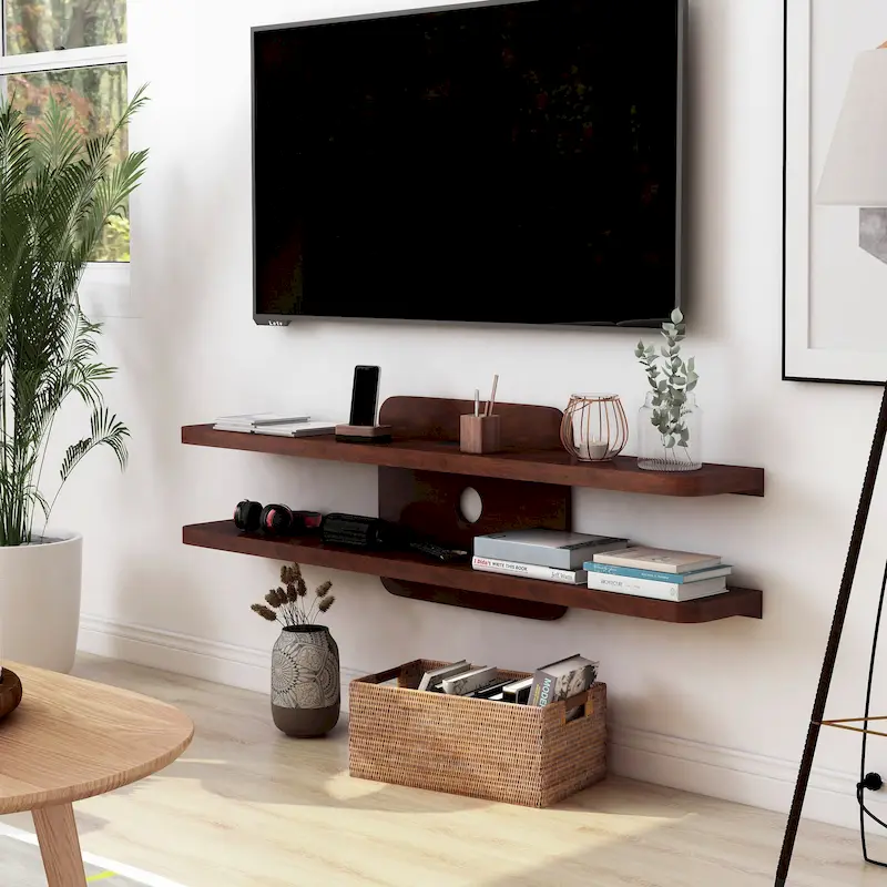 Vintage Walnut / Cappuccino / White Oak 2-Shelf Wall-Mounted Media Console, 1-Unit