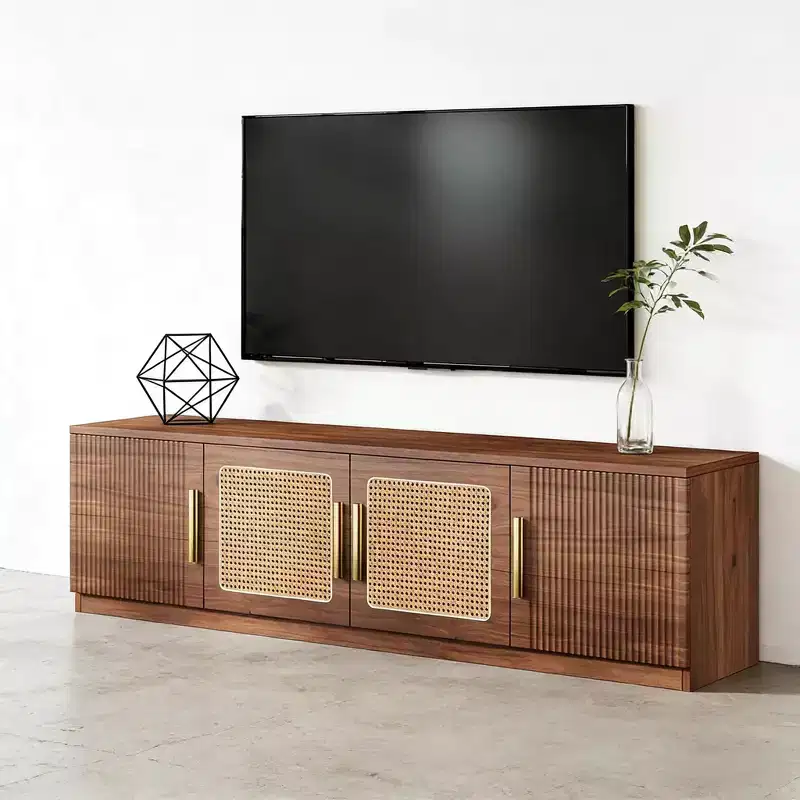 GDFStudio Anugy Modern 71 Wooden TV Stand with 4 Doors and 6 Shelves