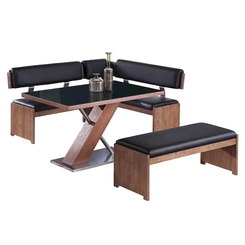 Somette Emily Modern Wood Dining Set with Table, Nook and Bench