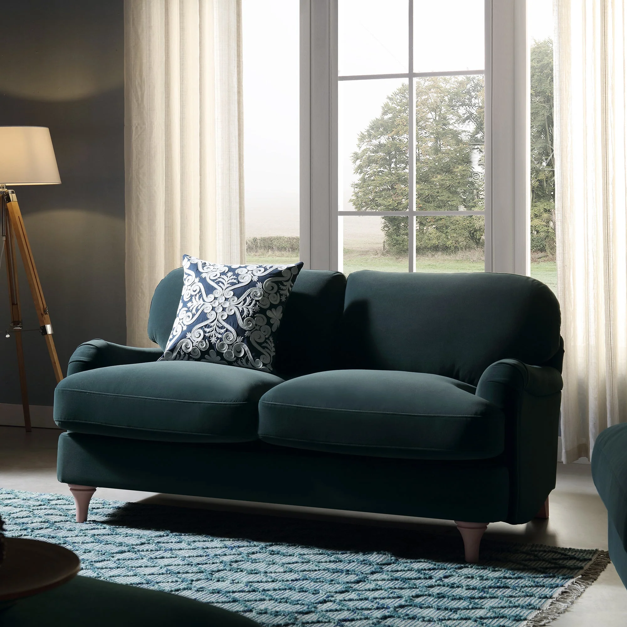 Aegean Blue Velvet Sofa, 2-Seater