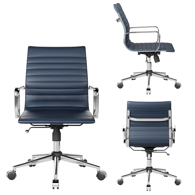Black Ribbed Swivel Office Chair with Tilt Function