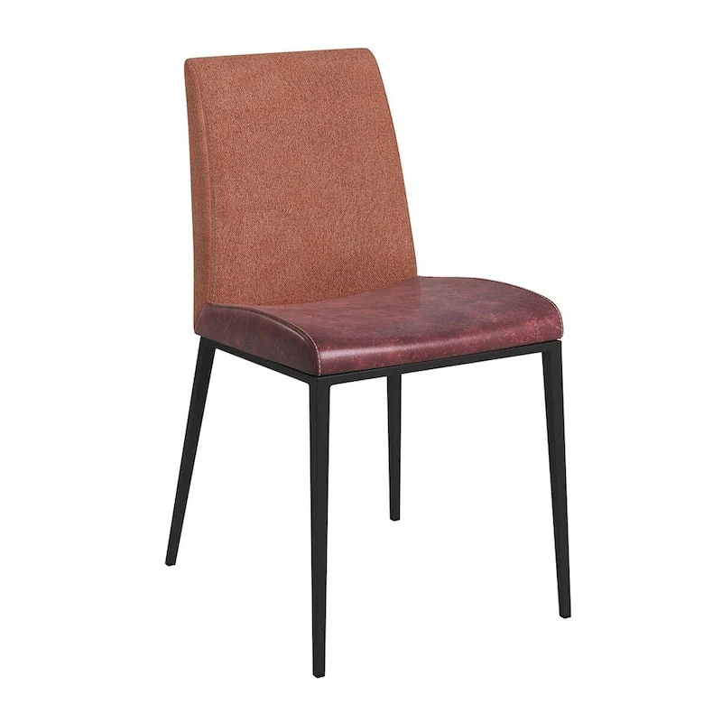 Dark Brown & Rust Faux Leather Dining Chairs, Set of 2