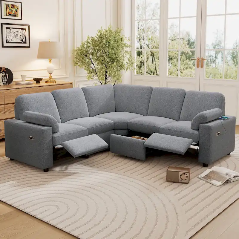 89 Power Recliner  Sofa Home Theater Reclining Sofa with Two USB Ports, Two Storage Drawers for Living Room, Beige