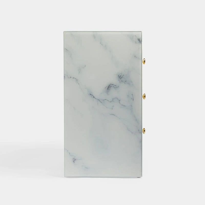 Modern marble NightstandTempered Glass Nightstand with 3 Drawers, Storage CabinetMinimalist Practical Sofa End Side Table