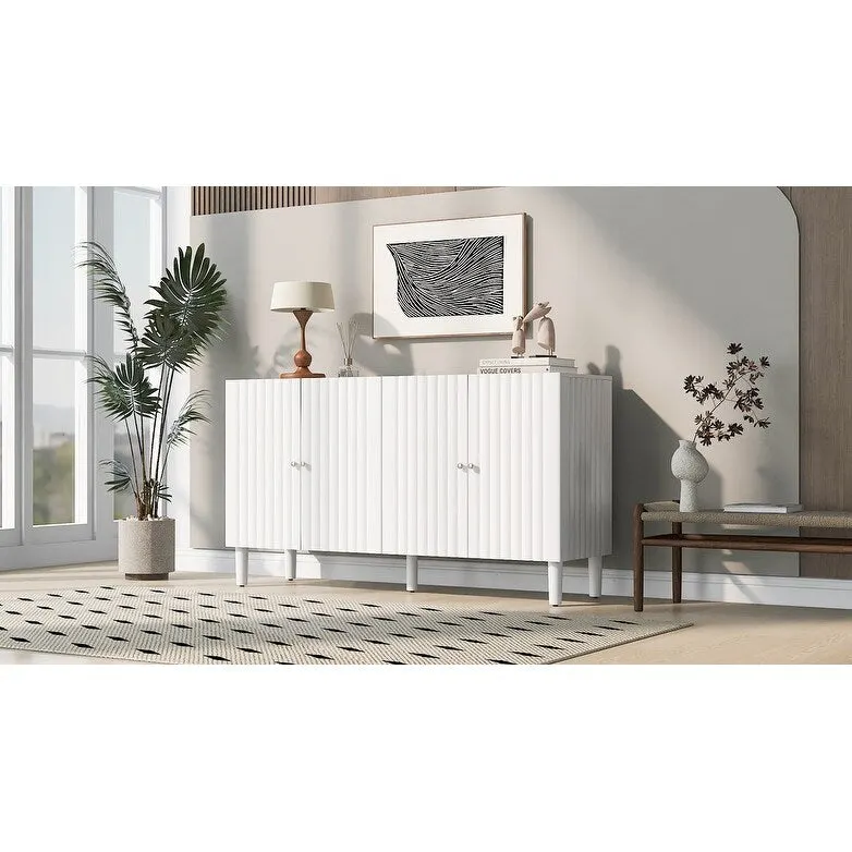Navy Blue / Light Green / Black / White 4-Door Wavy Sideboard with Cylindrical Legs, 1-Piece