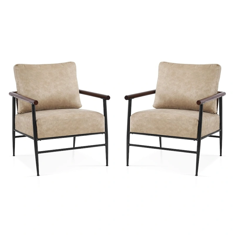 MCombo Set of 2 Modern Accent Chairs, Armchair with Upholstered Cushion, Leathaire Fabric Lounge Chairs for Living Room 4748