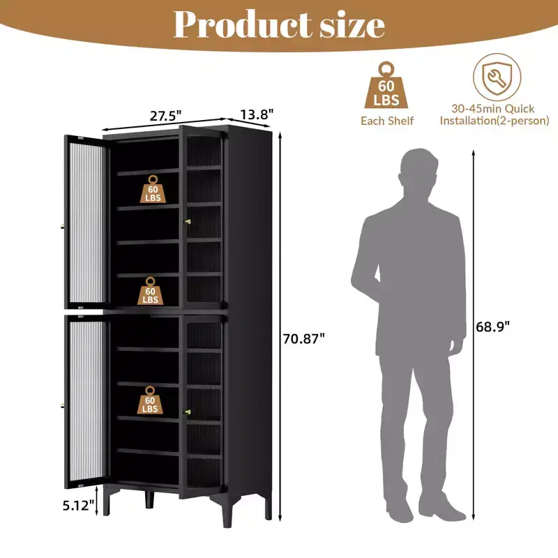Bekrvio 71 Large Metal Shoe Cabinet with Doors, Adjustable Shelves, Shoe Closet Storage for Entryway Hallway Living Room