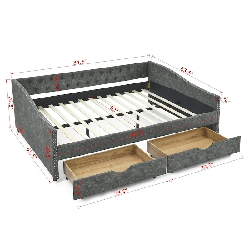 Daybed with Drawers Upholstered Tufted