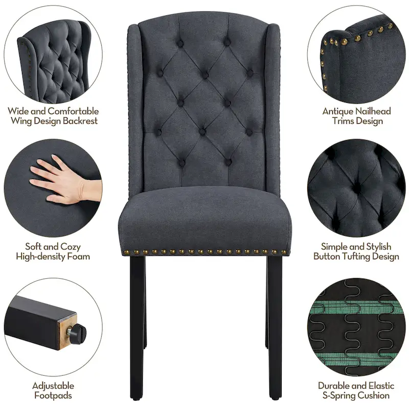 Upholstered Dining Chair Button Tufted with Nailhead Trims