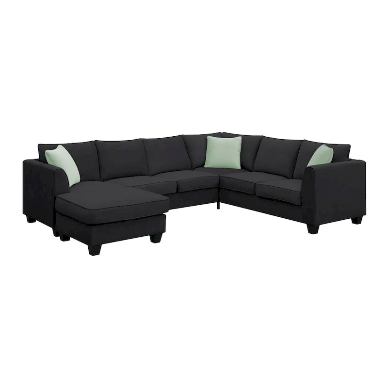 112-inch L-shaped 7-seat Modular Sectional Sofa with Ottoman and Three Pillows - 112W x 87D x 33H