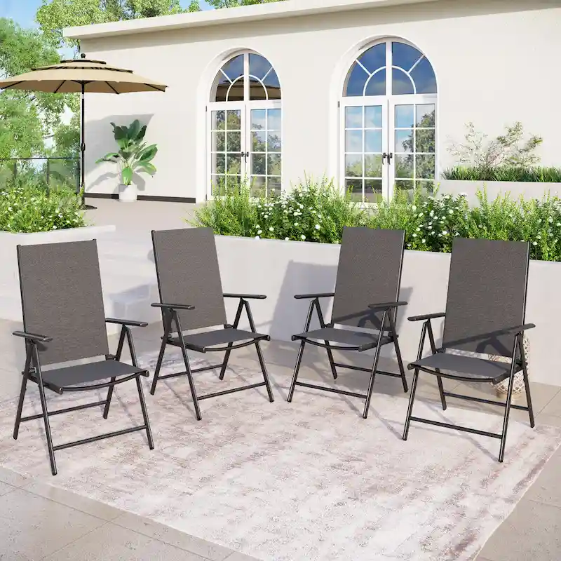 Outdoor Folding Sling Dining Chair Aluminum & Steel Frame, Set of 4
