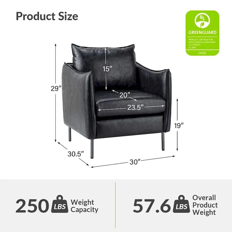 Jaime Modern Vegan Leather Accent Chair with removable Cushion by HULALA HOME