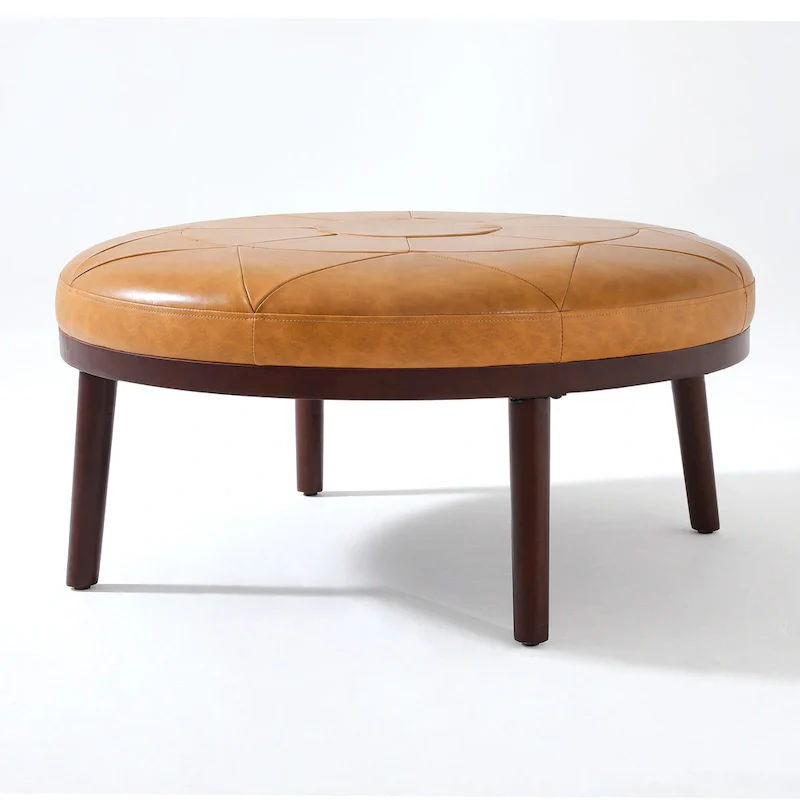 34.5 W Full-Grain Genuine Italian Leather Ottoman by Lumibee