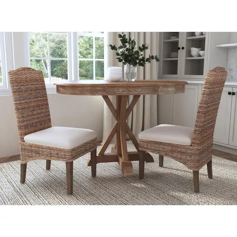 Natural Rattan Cushioned Dining Chairs By - Set Of 2 by