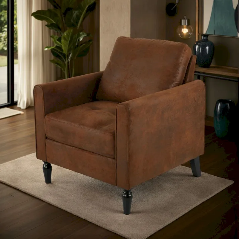 Accent Chair, Plush Pillow Back, Textured Brown Microfiber Design