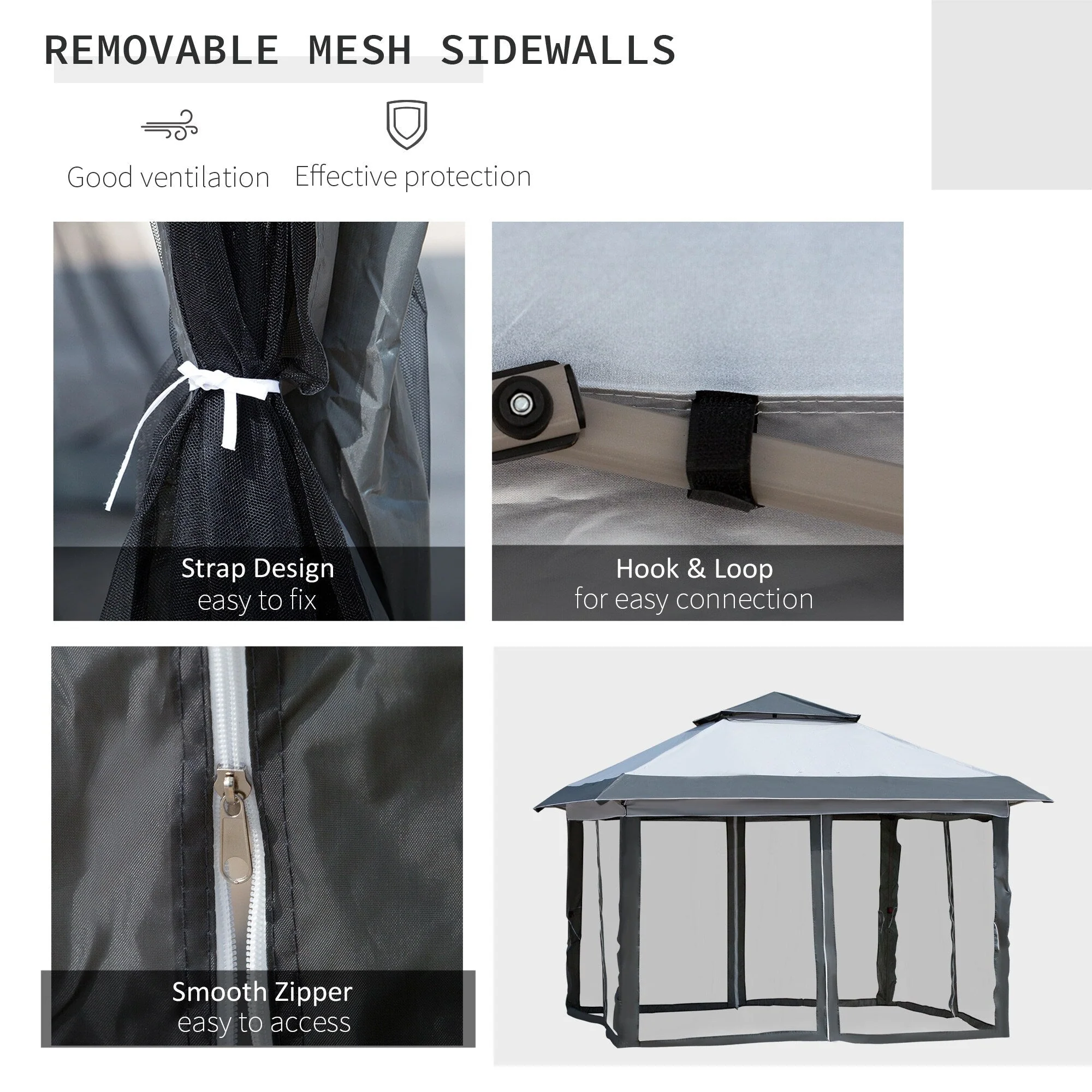 Outsunny 12' x 12' Pop Up Canopy Sun Shade Instant Tent Folding with Mesh Sidewall Netting, 3-Level Adjustable Height