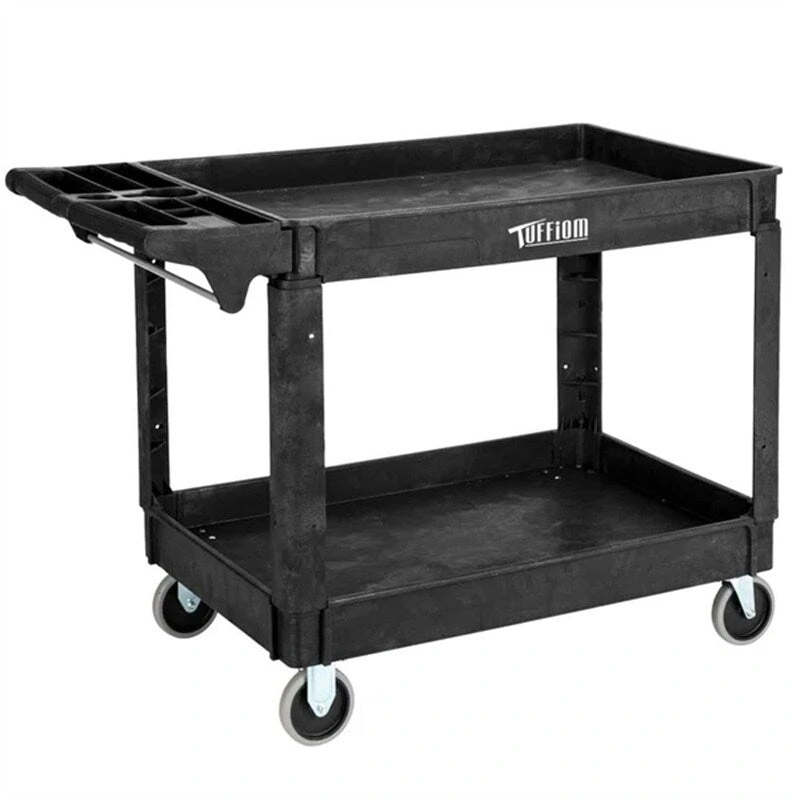 2 Tier Large 550lbs Capacity Shelf Plastic Utility Cart with Wheels Black