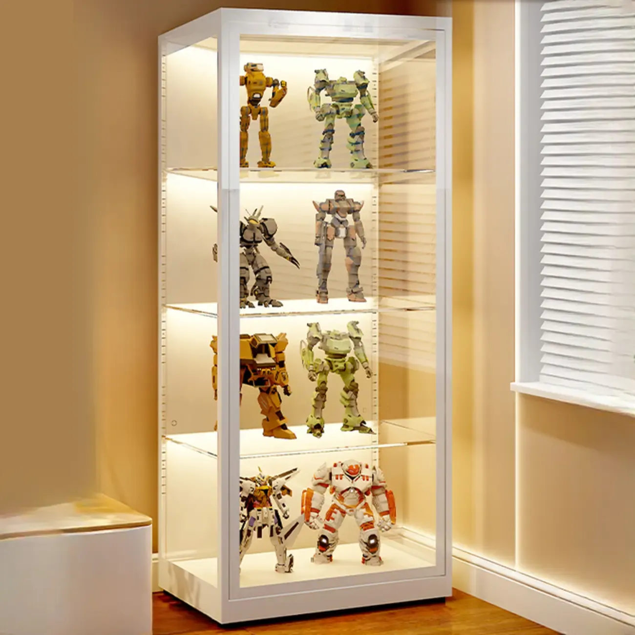 Freestanding Modern Metal Glass LED Lighted Curio Cabinet