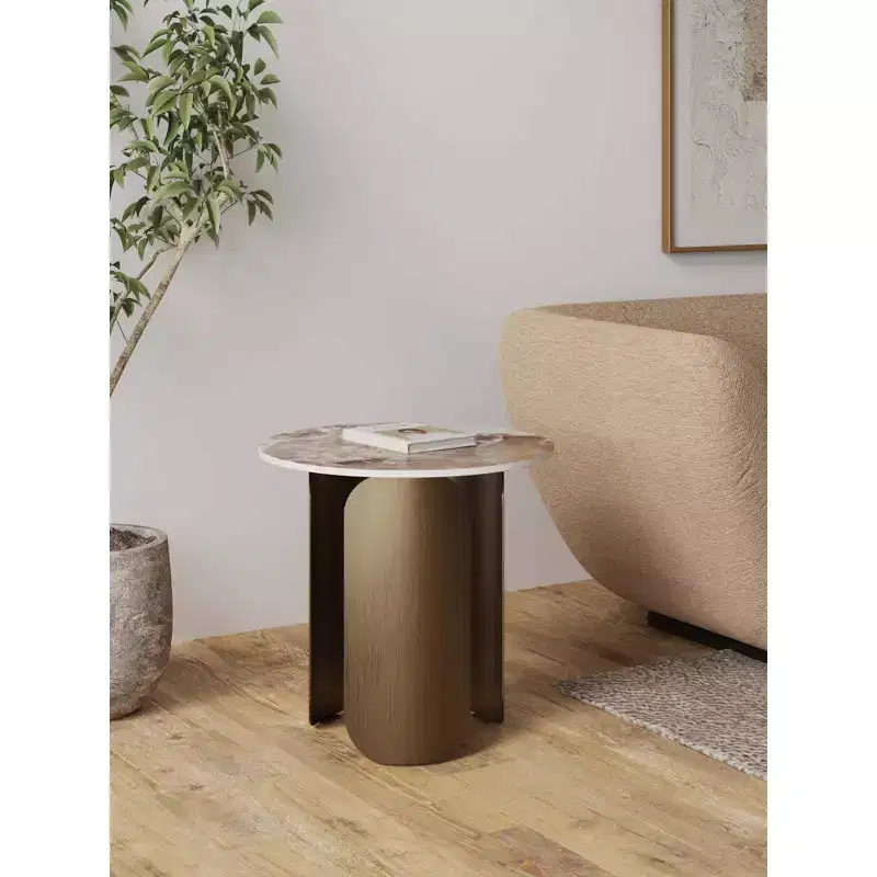 Manhattan Comfort Monica Sintered Stone Top End Table Gold