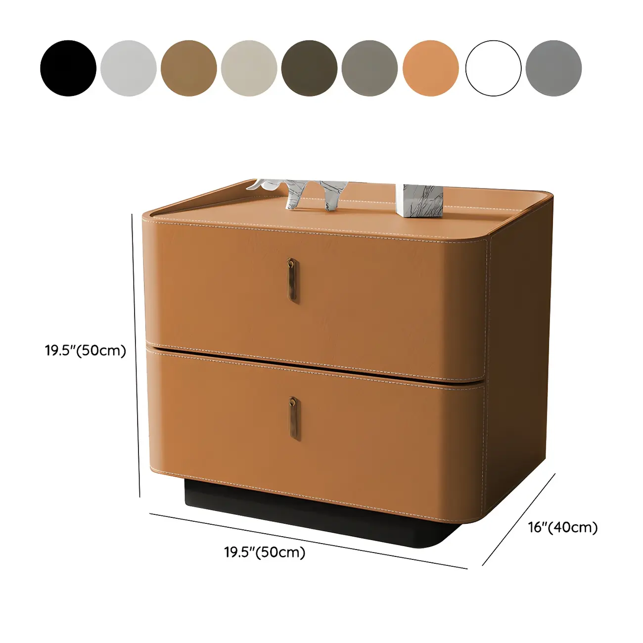 Modern Black Faux Leather Top Wood 2-Drawer Nightstand