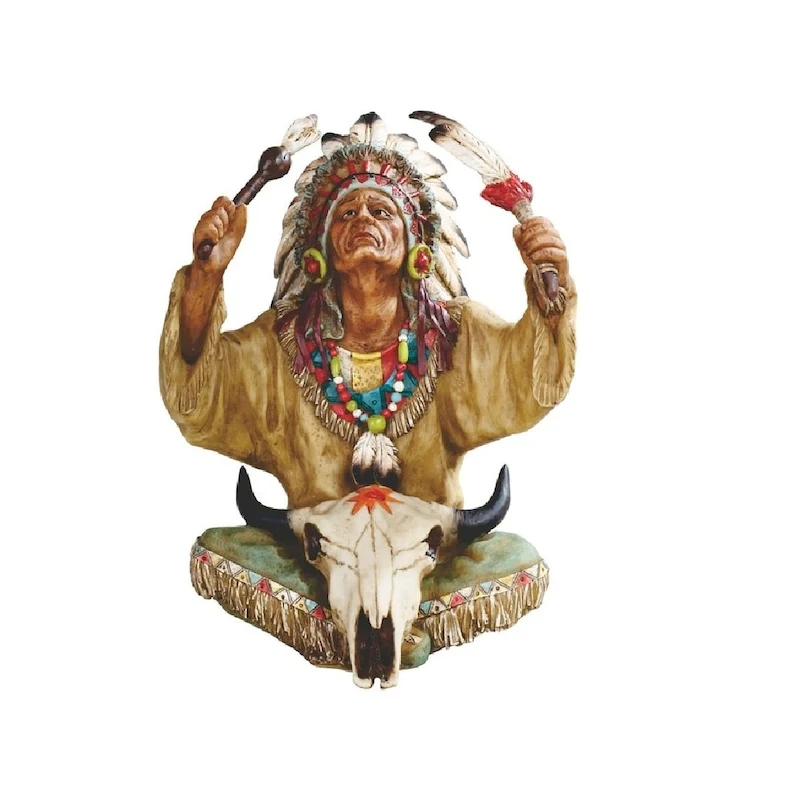 Q-Max 10 H Indian Chief with Bull Skull Statue Decoration Figurine