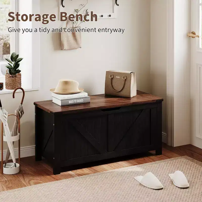 39.4 Lift-Top Wood Storage Bench, Vintage Entryway Organizer & Toy Chest, Multifunctional Trunk Box Accent Furniture for Home or Living Room