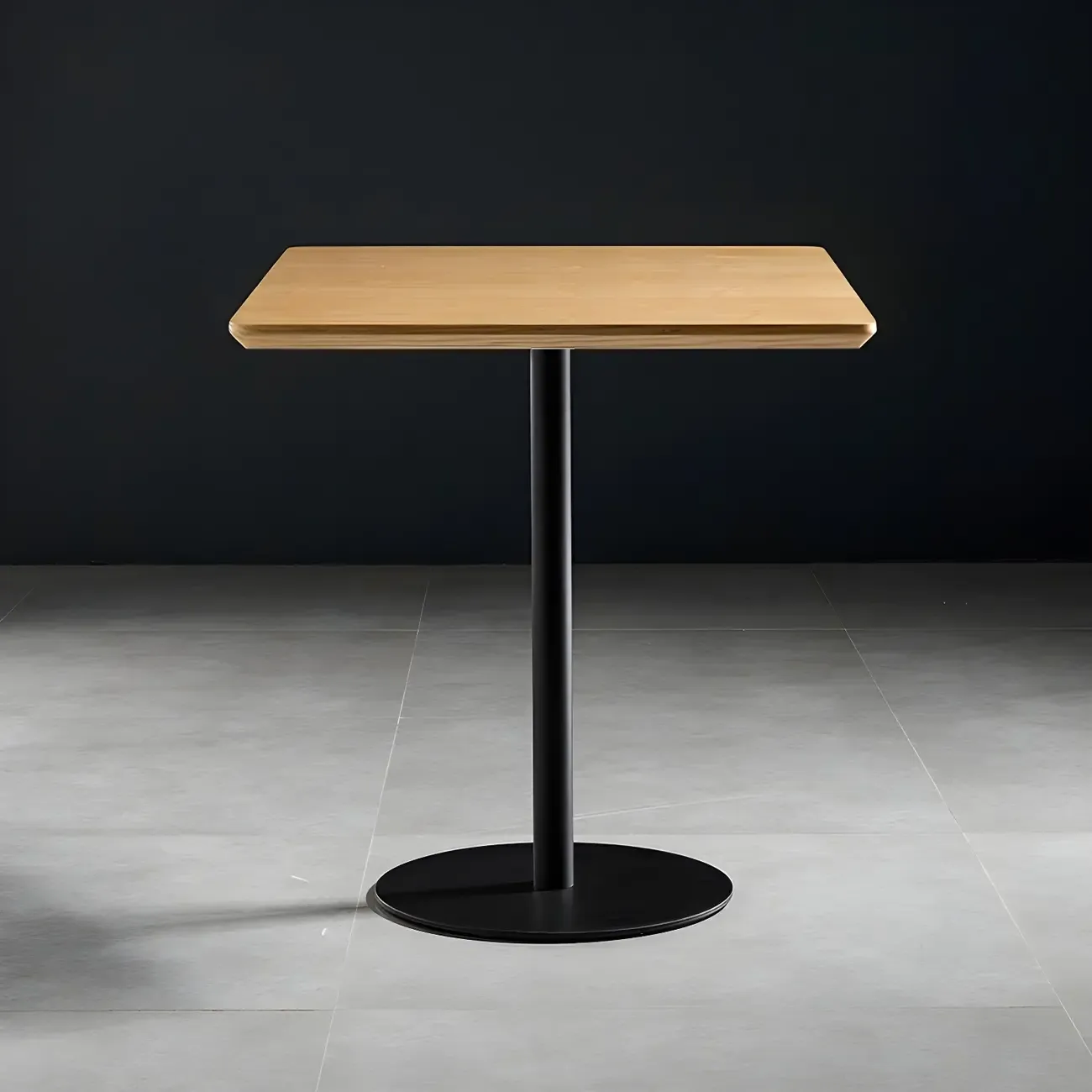 Modern Brown Wood Grain Black Metallic Pedestal Bar Tables