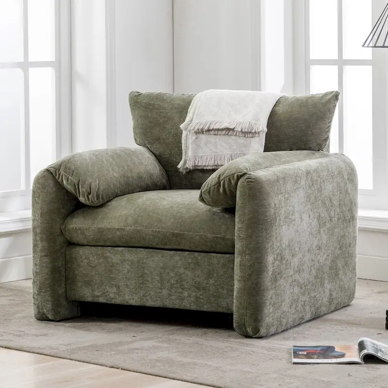 Chenille Oversized Armchair with Curved Backrest - Single Seater