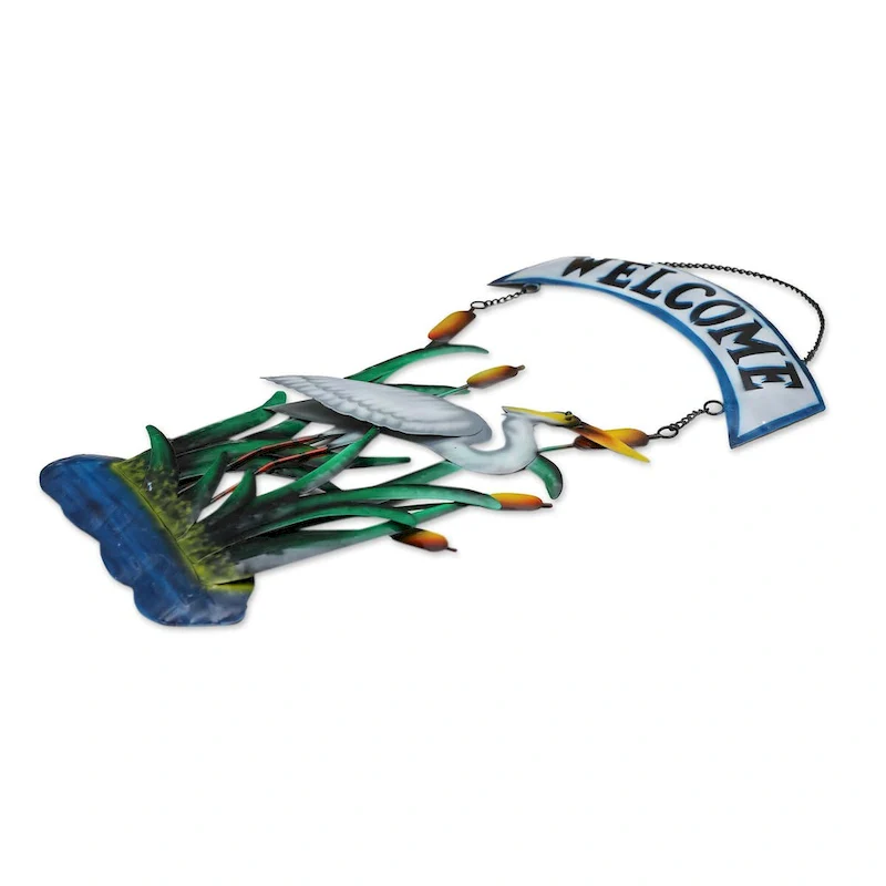 Novica Handmade Lake Greeting Iron Welcome Sign
